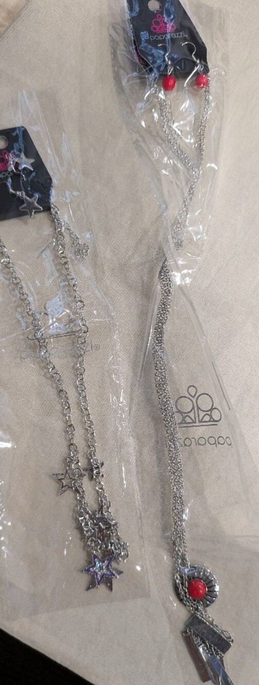 paparazzi Silver Layered Star & Red Accent Necklace Set